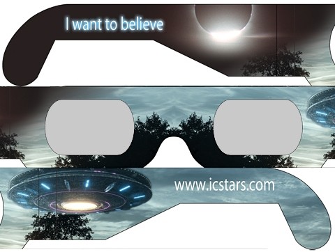 I WANT TO BELIEVE Alien style FUNNER Eclipse Solar Glasses